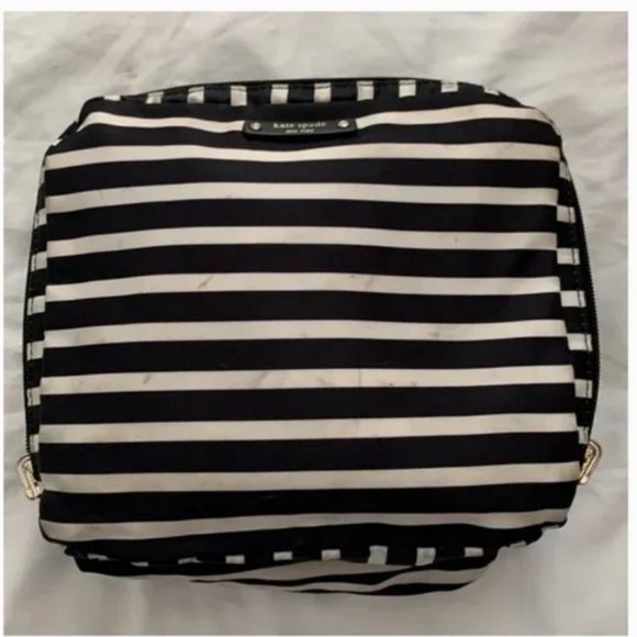 Kate Spade All Play No Work Foldable black white Striped travel Tote bag purse - Picture 4 of 8